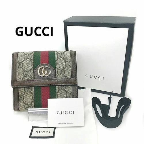 Portefeuille GUCCI Bifold Ophidia GG Marmont Sherry line Supreme beige marron Occasion