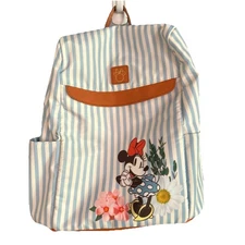 Disney Minnie Mouse Backpack Blue & White Striped Bioworld Flowers Bag
