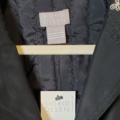 Chaqueta Floral Sigrid Olsen Seda Bordada Negra Old Money Cottage Talla 16 - Imagen 2 de 7