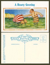 Donald McGill Old Postcard A Hearty Greeting Spanking Bottom Bather