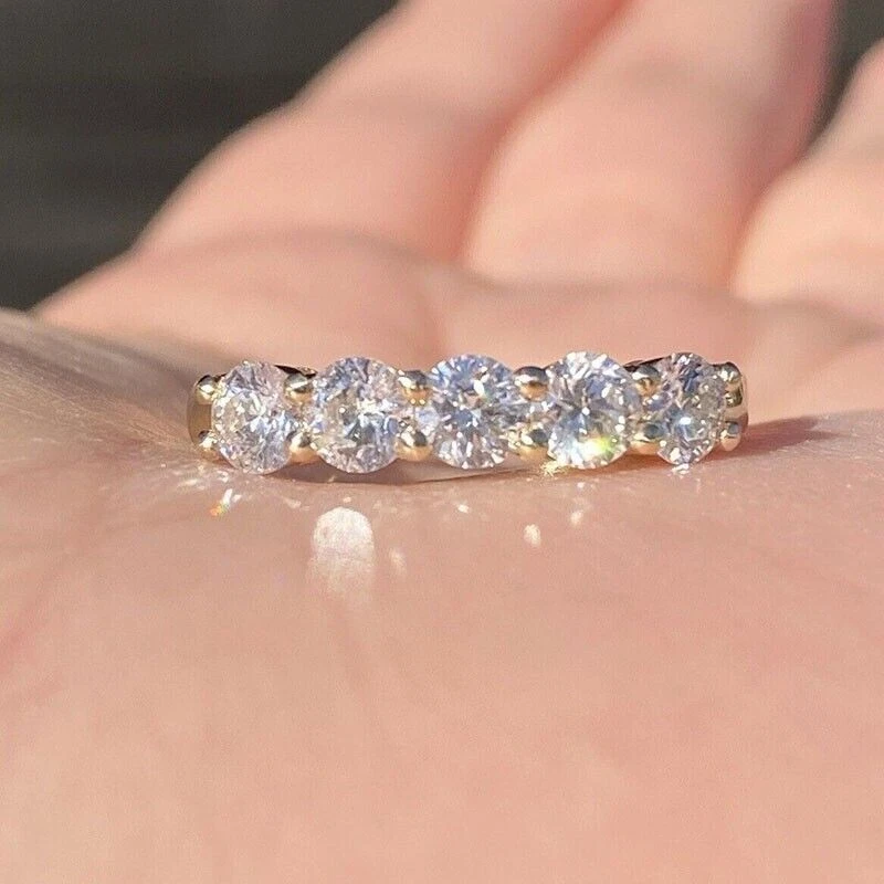 0.85 CT Round Five Stone Diamond Band Wedding Ring 14K Yellow Gold Finish Size 7 - Image 4 of 4