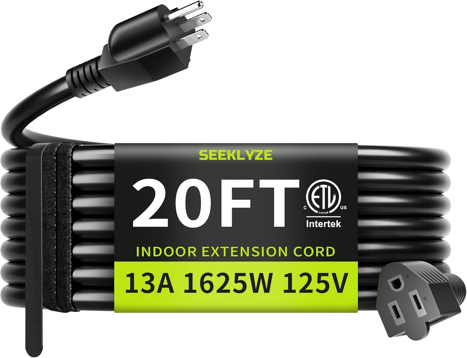 16/3 Black 20 FT Extension Cord, Indoor Extension Cord for Laptops, Coffee Maker