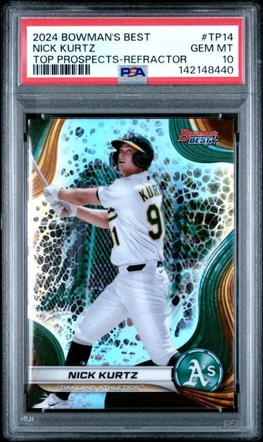 2024 BOWMAN'S BEST TOP PROSPECTS #TP14 NICK KURTZ TOP PROSPECTS-REFRACTOR PSA 10