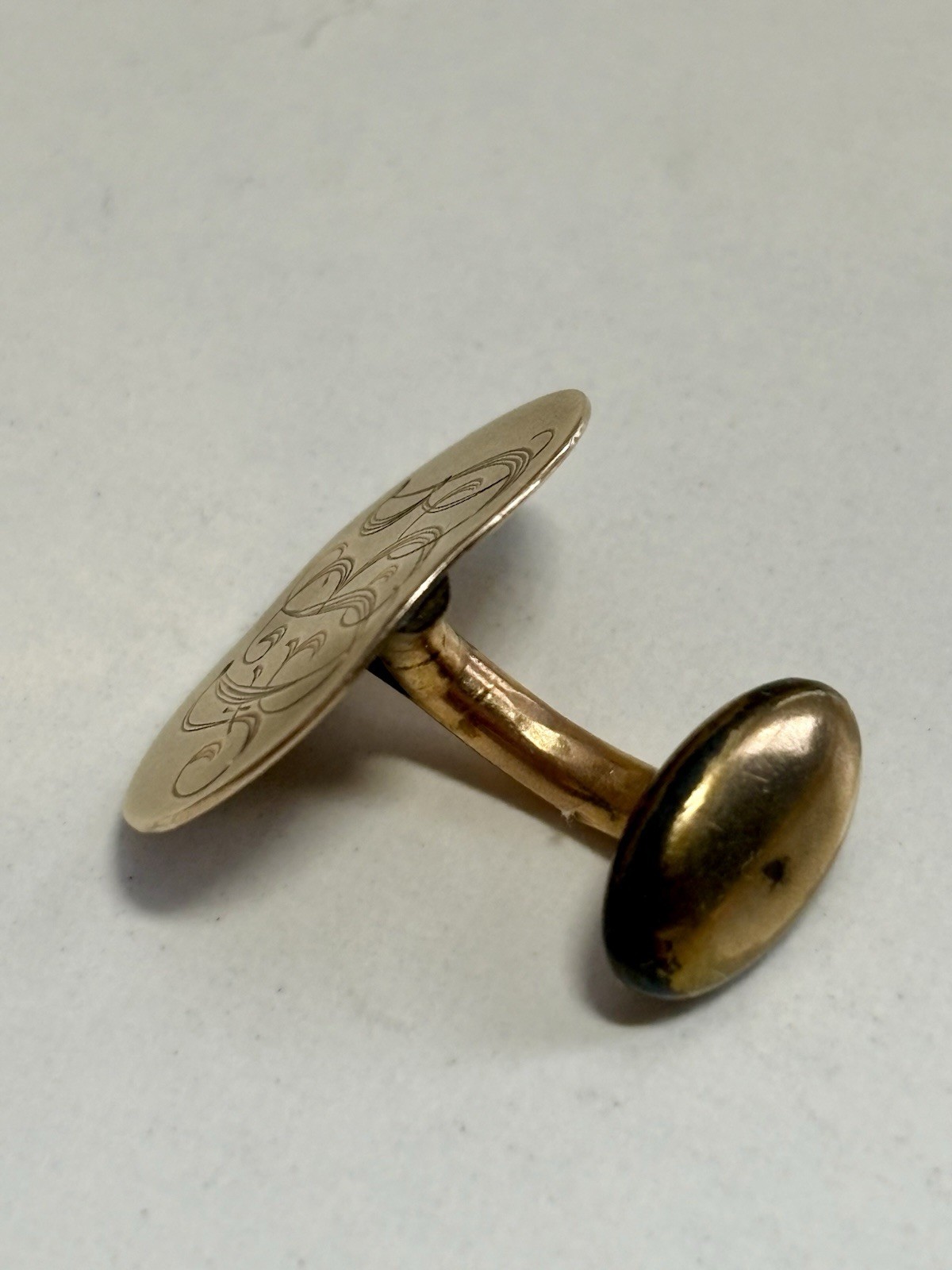 SINGLE Bean Back Cufflink Gold Plated Vintage Ant… - image 7