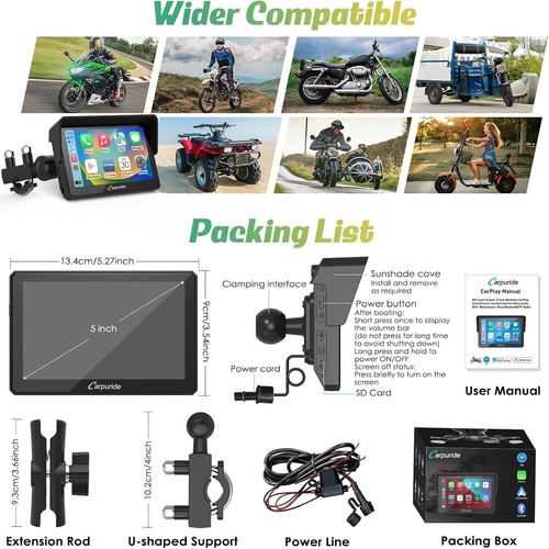 Carpuride W502 Wireless Android Auto per moto touchscreen impermeabile Bluetooth - Foto 8 di 8
