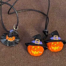 Halloween Jewelry Set: Pumpkin with Witch Hat Earrings  Witch Hat Necklace