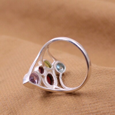 Natural Blue Topaz Gemstone Silver Ring 925 Silver Jewelry Multi stone Ring