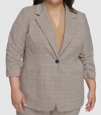 Calvin Klein Women's Brown Ruched One-Button Suit Separate Blazer Plus Size 22W