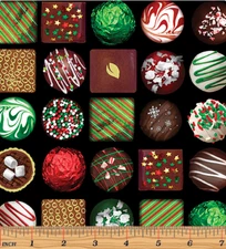 Christmas Chocolate Candy Black Fabric Sweet Holidays Cotton Benartex Yard