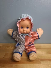 VINTAGE Magic Nursery 1989 Baby Doll in Stripped Outfit  with Hat, 14"