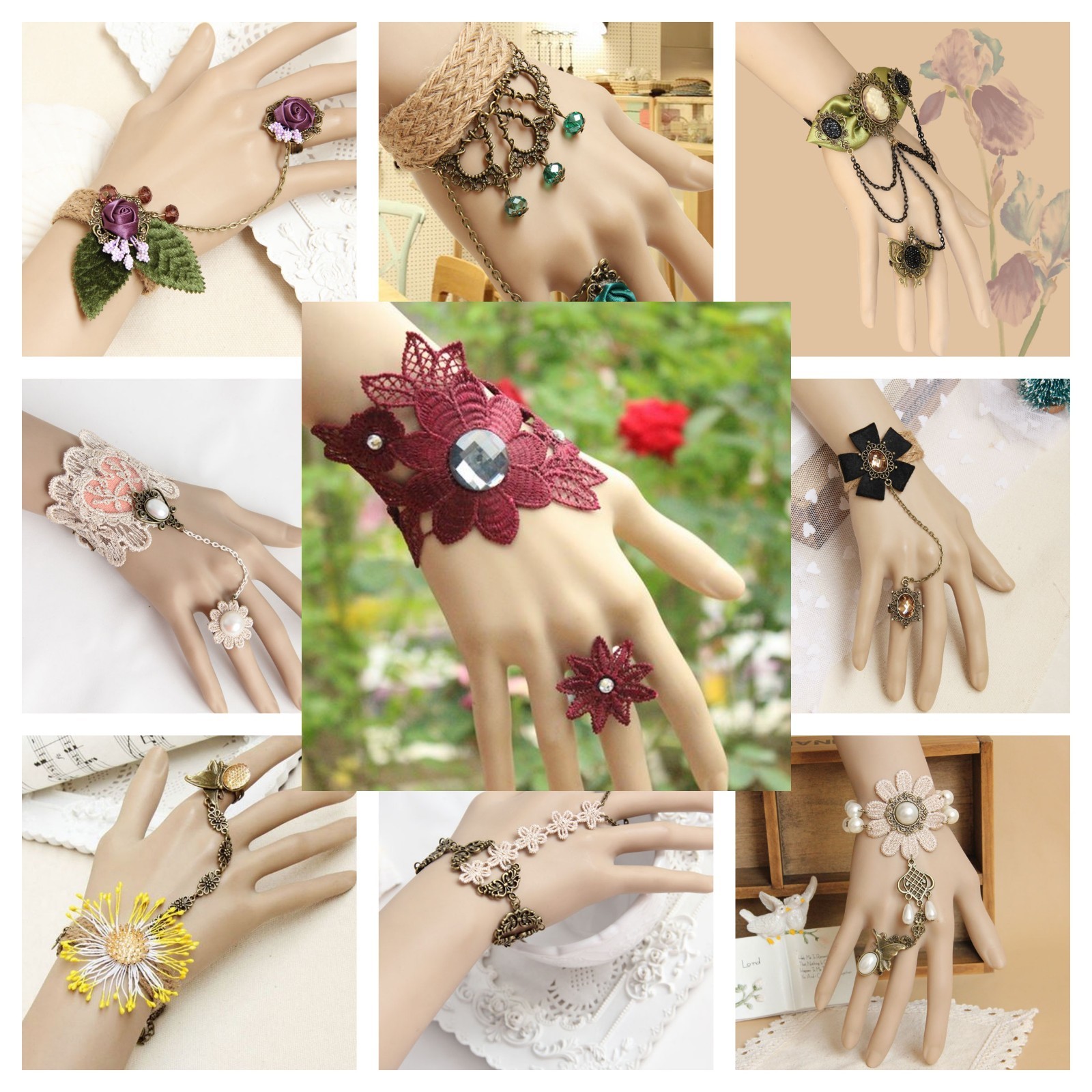 Handmade Victorian Lace Wrap Bracelet Ring for Adjustable Goth Punk Fashion Jewelry-image