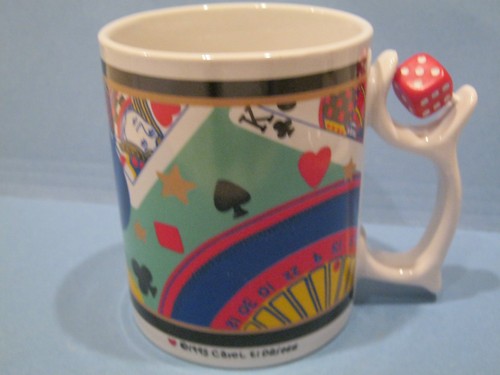 Casino Gambler Coffee Mug Dice Cards Roulette Craps Carol Eldridge Spinners - Picture 2 of 5