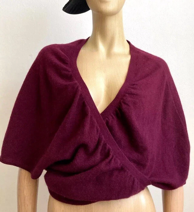 Cashmere Crossover Wrap Burgundy Sweater 3/4 Dolman Sleeve Women's Size M - Image 4 of 4