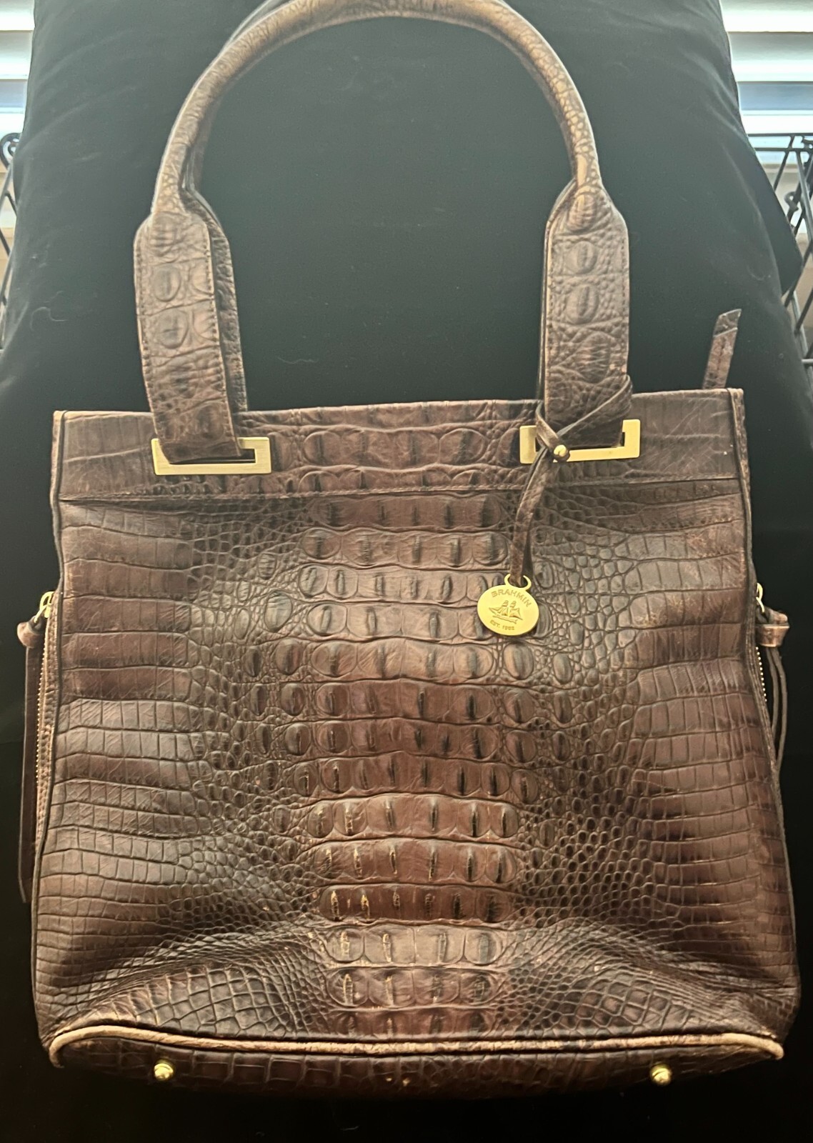 Brahmin Melbourne Croc Embossed Leather Chocolate Bro… Gem
