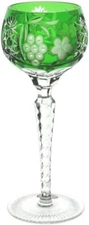 Ajka Marsala Emerald Green Cut to Clear Crystal Tall Wine Goblet New in Box
