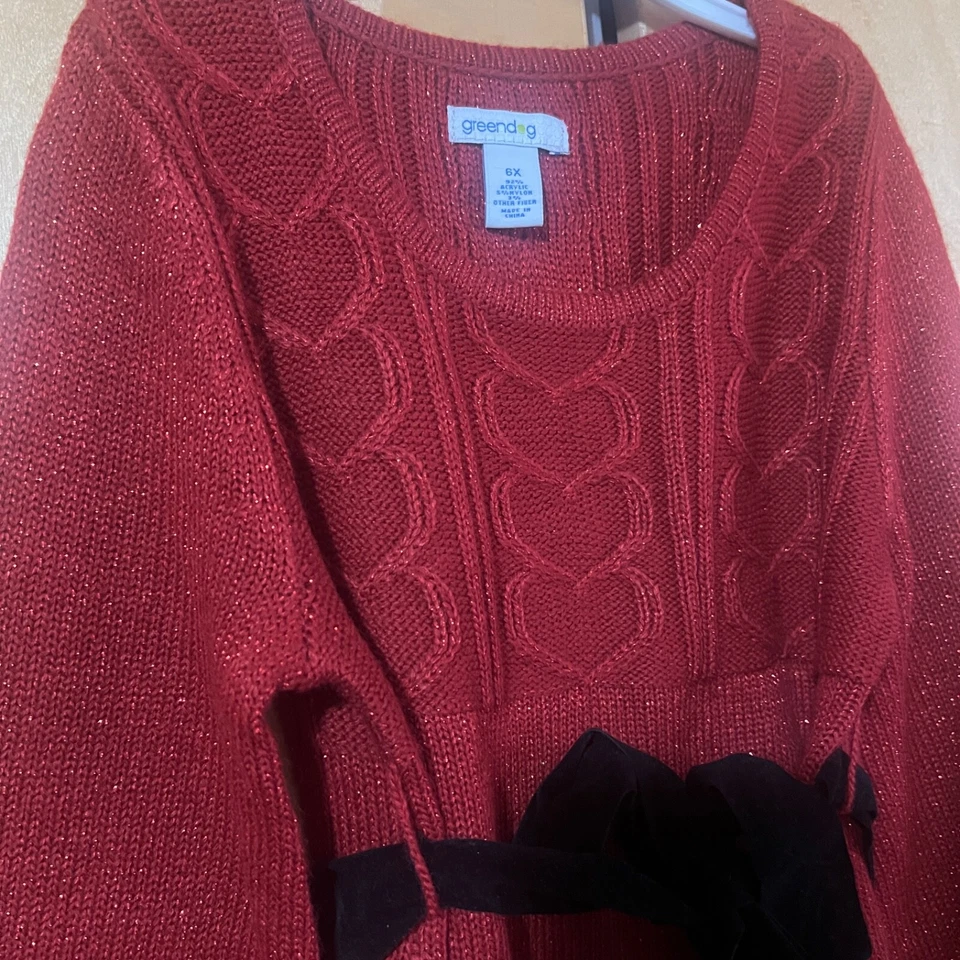 Зеленый собаки Kids платье 6 X красный блестящий рождественский праздник Xmas длинным рукавом новый - Изображение 4 из 4