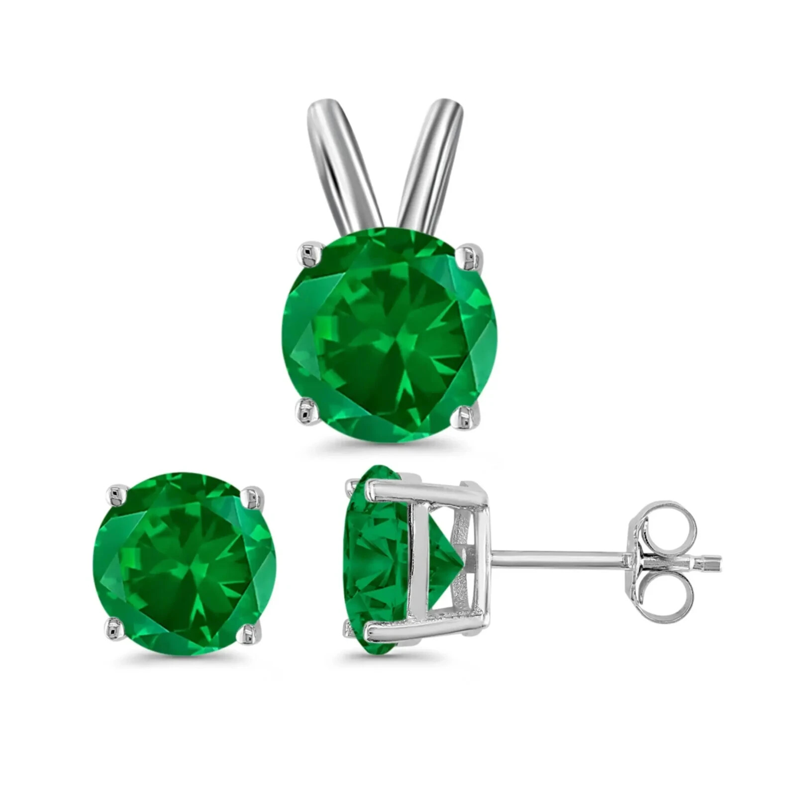 3 ct. Simulated Emerald Pendant & Earring Necklace - Sterling Silver
