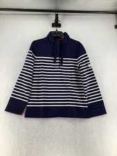 Joules Womens Striped Mock Neck Stretch Navy Blue Pullover Sweatshirt Size 14