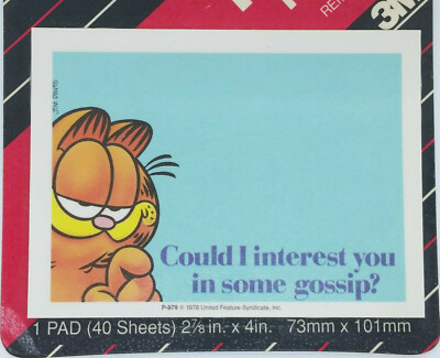 Vtg Garfield the Cat Post-it Note Pad Could I Interest You In Some Gossip SEALED