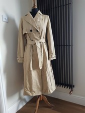 Glamorous Beige Fringed Cotton Trench Coat Jacket Size Uk 10 New