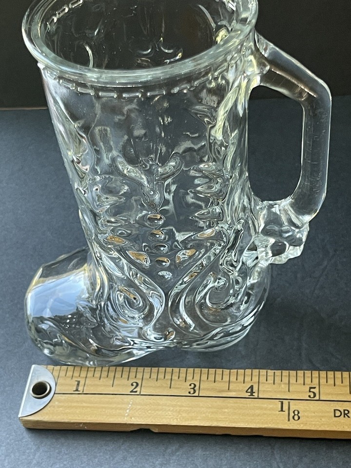 Vintage Libbey of Canada Clear Glass Embossed Western Cowboy Boot Mug
