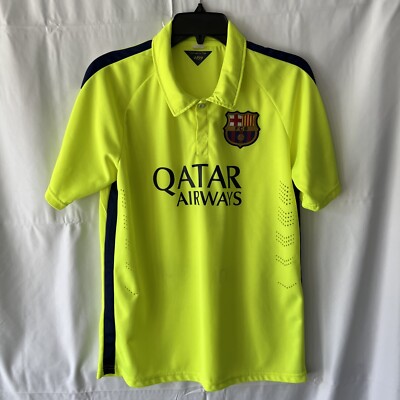 FC Barcelona Soccer Jersey Men's Size Large Neon Yellow Third