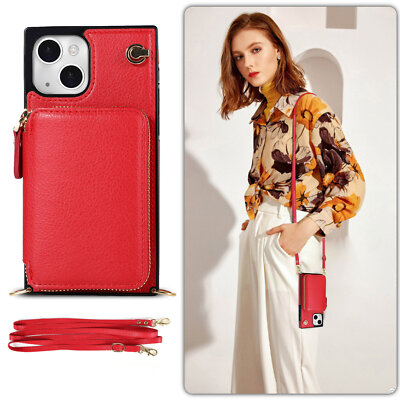 For iPhone 13 14 12 11 Pro Max XR 8 Plus Heavy Duty Crossbody Zipper Wallet Case