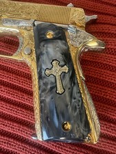 1911 Cross 24k Gold Plated Inlayed Grips Black Pearl Grips