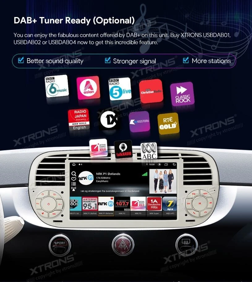 CAR TABLET BIANCO per Fiat 500 autoradio Android 14 4G RAM + 64G ROM wi-fi GPS7" - Immagine 3 di 4