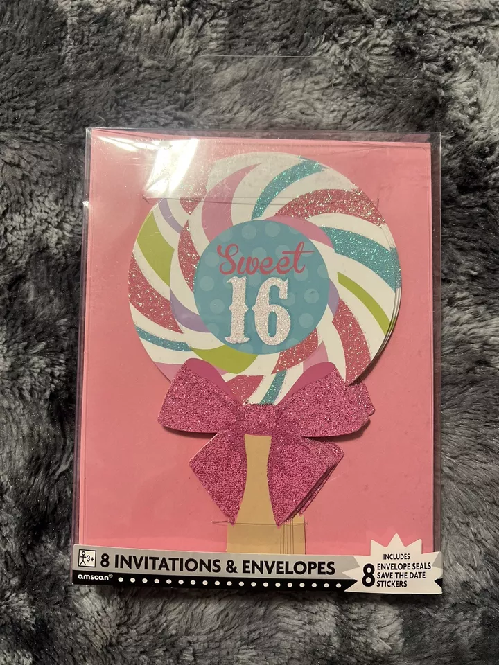 Amscan 🎀Sweet 16 🎀Plates (16), Napkins (16), Invitations(16) & Wish Cards (24) - Image 2 of 4