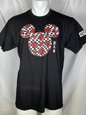 Neff x Disney Mickey Mouse Black M28 Rose T-Shirt Men's LARGE