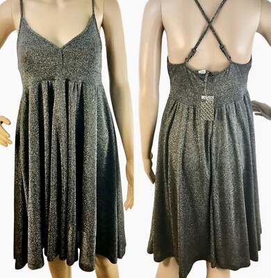H & M Glitter Dress Sz-8 Black Metallic Cris Cross Adjustable Straps New