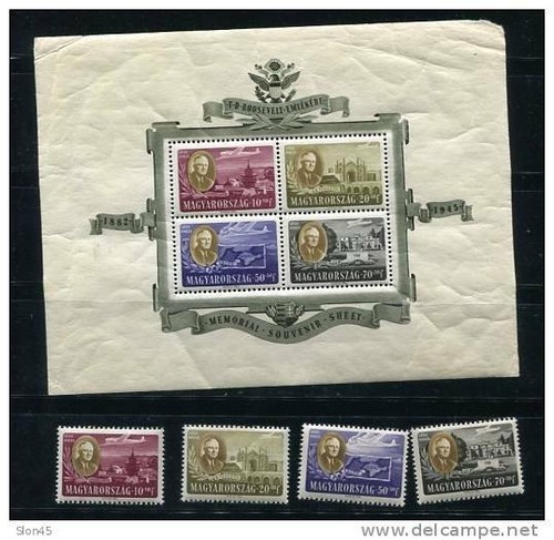 Hungary 1947 Memorial Sheets Mi Block 10-1+ stamps Mi:985-2 MNH/MH F.Roosevelt - Picture 3 of 4