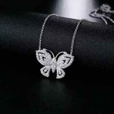 2Ct Round Cut Lab-Created Diamond Halo Butterfly Pendant 14K White Gold Plated