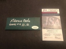 JSA BERNIE  CARBO SIGNED FENWAY PARK USED WALL PAD COVER MLB CERTIFIED 2”x5” 497