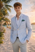 NWT Zara Man Light Blue Cotton Blazer Sport Coat Size 38 US Island Beach Vacay