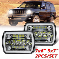 Pair 7x6 Inch Led Headlights High Low Drl For Jeep Cherokee Xj 1984-2001