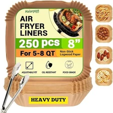 250PCS Air Fryer Disposable Paper Liner Non-Stick Oil-Proof Baking & Roasting 8"