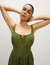 Marks & Spencer Womens Linen Midi Swing Dress in Green - M&S