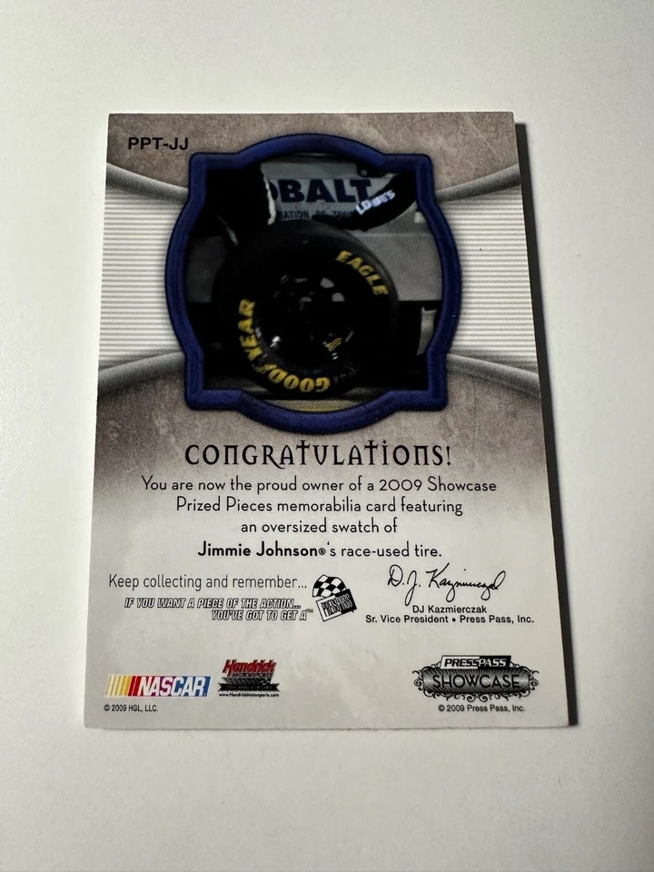 2009 Press Pass Showcase Jimmie Johnson Prized Pieces Jumbo Tire Relic /99 SP - Image 2 of 2