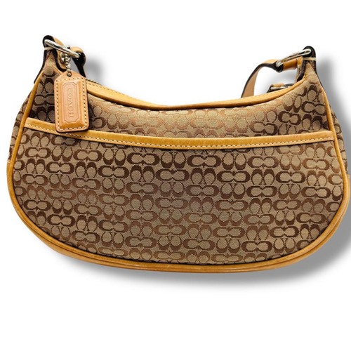 COACH Bolso de Hombro Cartera Firma Lona Cuero Beige Camel Auténtico - Imagen 15 de 24