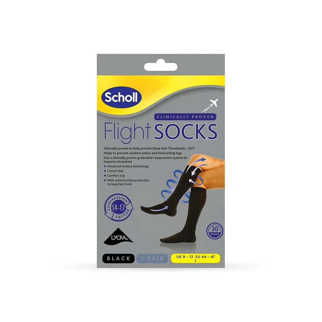 Scholl Flight Socks Men Women Compression Circulation Travel Black Size 9-12