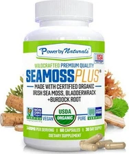 Power By Naturals Sea Moss Plus - USDA Organic Irish Sea Moss Capsules w/Wild -