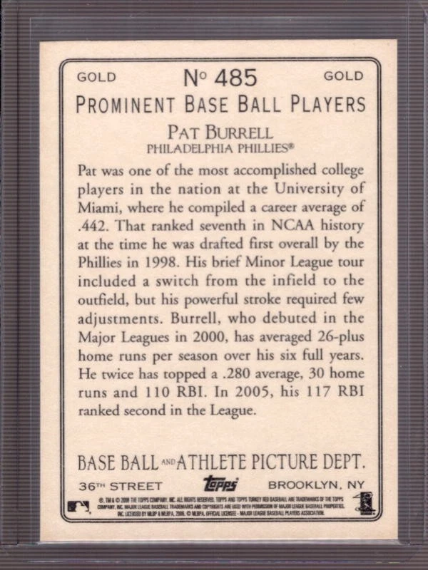 PAT BURRELL 2006 Topps Turkey Red #485 Gold Parallel - Image 2 of 2