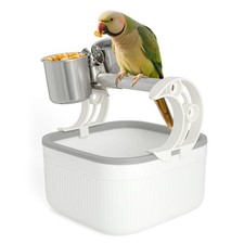 Bird Desktop Training Stand with Detachable Stainless Steel Double Bowls Feeder