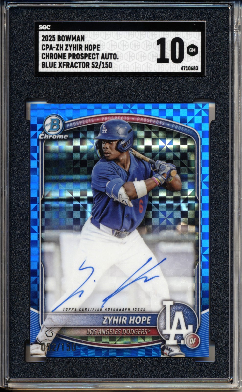 2025 Bowman - Chrome Prospect Autographs Zyhir Hope #CPA-ZH Blue X-Fractor /150