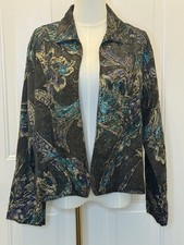 Chico s 100 Silk Multi Colored Paisley Open Front Jacket Artsy Sz 2 12 Large