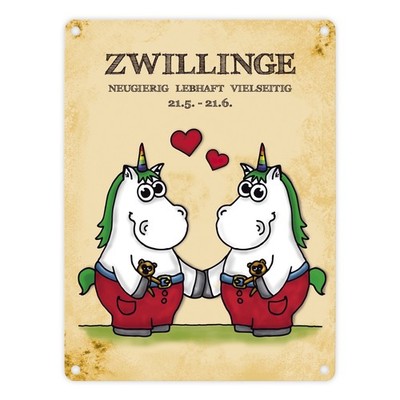 Honeycorns Metallschild mit Sternzeichen Zwillinge Motiv Schild Blechschild