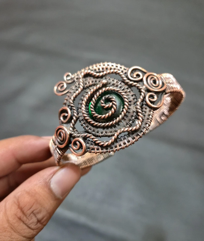 Brazalete ajustable llamativo verde labradorita alambre de cobre envuelto para regalo Foto 3 de 4