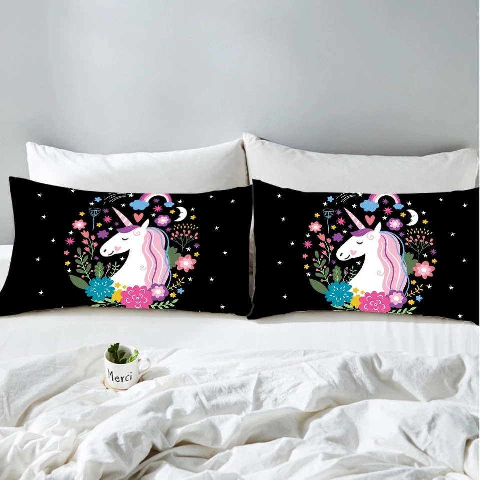 Black Throw Pillow Case Cover for Boys Girls Unicorn Themed Pillowcase Decor - Image 4 of 4
